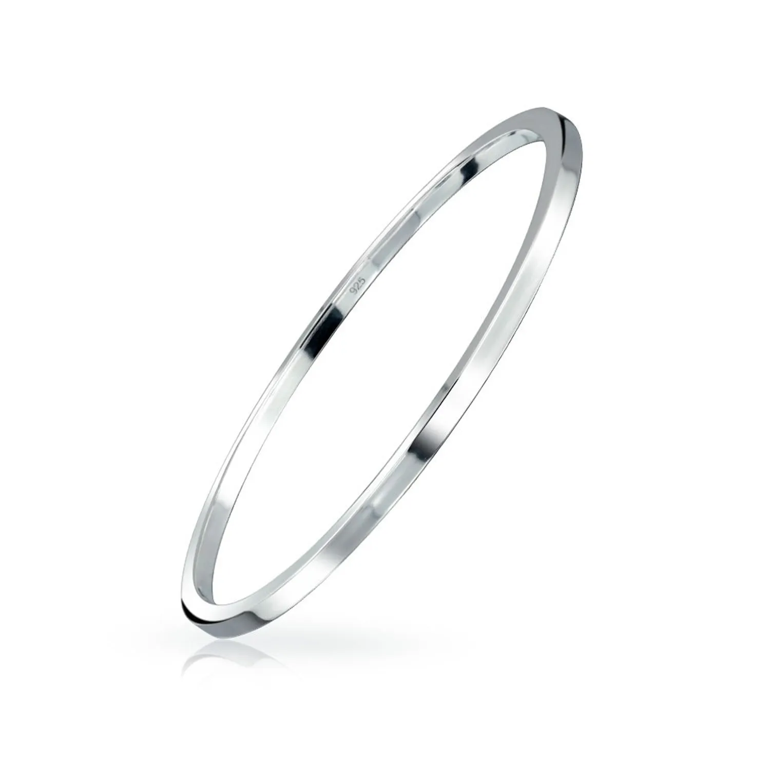 Plain Simple 2MM Flat Edge Sterling Silver Bangle Bracelet for Layering and Stacking