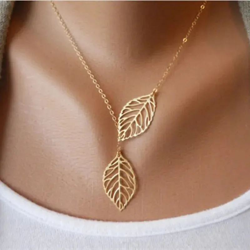 Punk Fashion Minimalist Two Leaves Clavicle Women Summer Beach Necklake