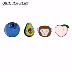 QIHE JEWELRY Avocado Monkey Peach Blueberry Metal Lapel Pins Hard Enamel Pin Cute Badge Fashion jewelry