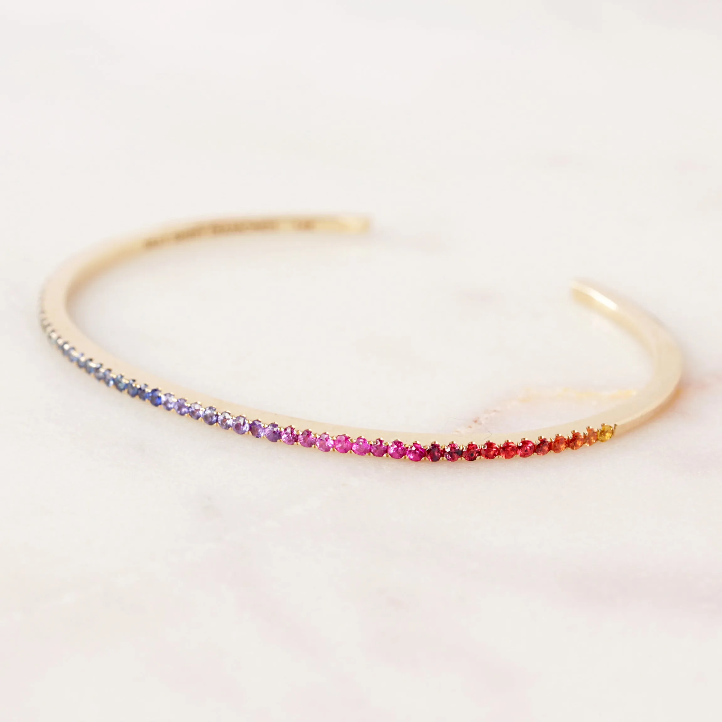 Rainbow gemstones thin cuff bangle bracelet