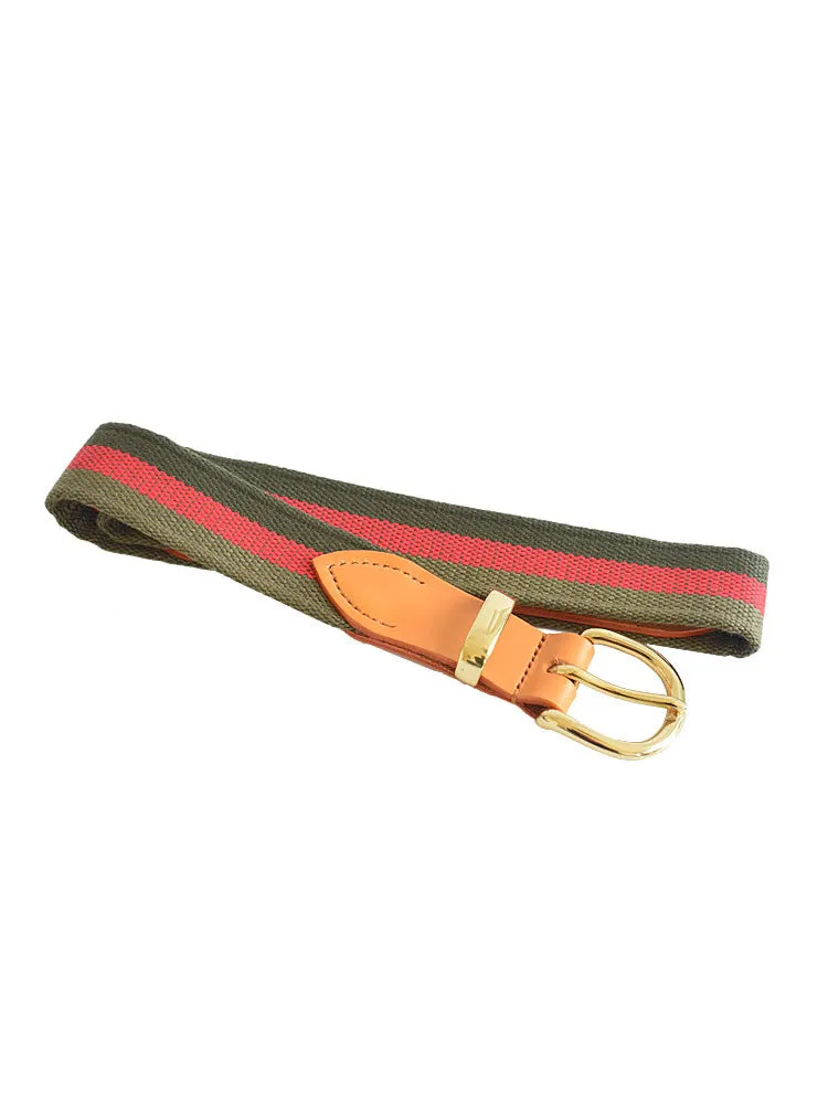 Red and Green Stripes Woven Canvas Belt