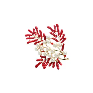 Red and Pearls Brooch