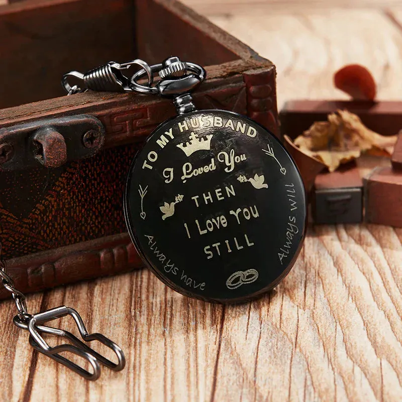 Retro I Love You Full Hunter Quartz Pocket Watch for Men Women