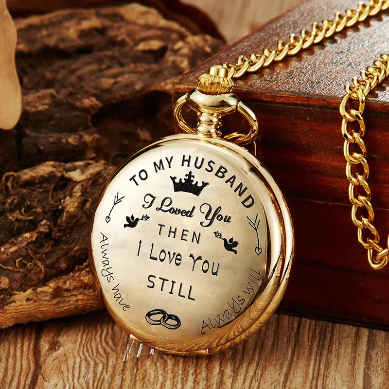 Retro I Love You Full Hunter Quartz Pocket Watch for Men Women