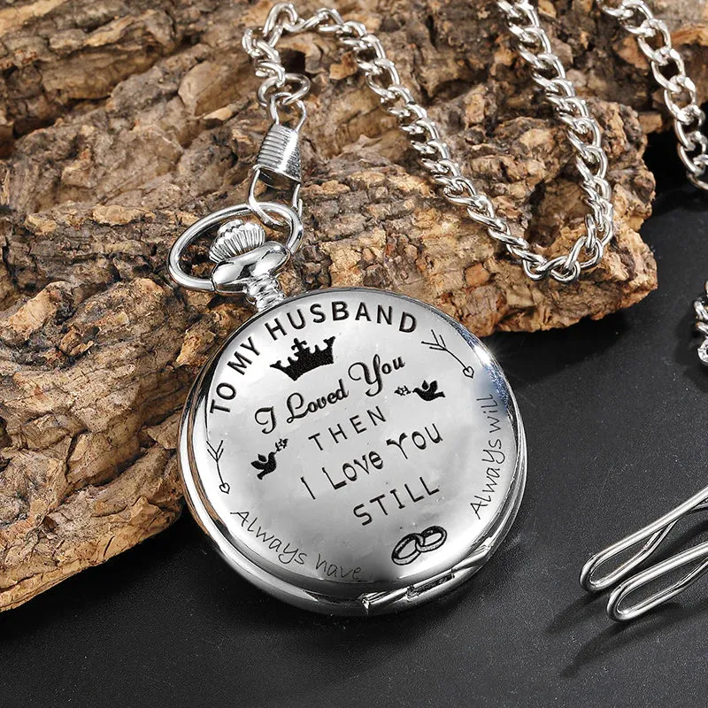 Retro I Love You Full Hunter Quartz Pocket Watch for Men Women