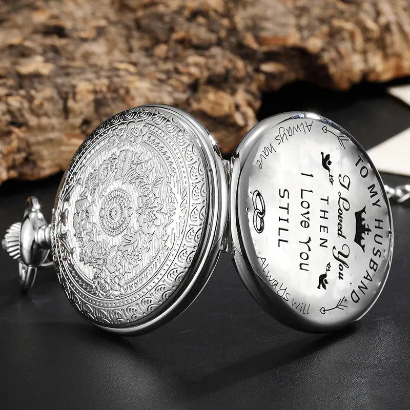 Retro I Love You Full Hunter Quartz Pocket Watch for Men Women