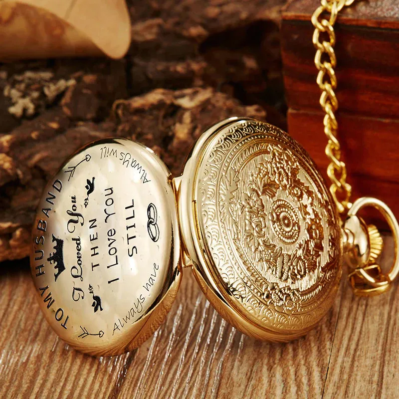 Retro I Love You Full Hunter Quartz Pocket Watch for Men Women