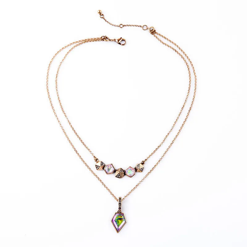 Retro Rhombus Multicolor Imitation Gems Concise Style Female Pendant Necklace