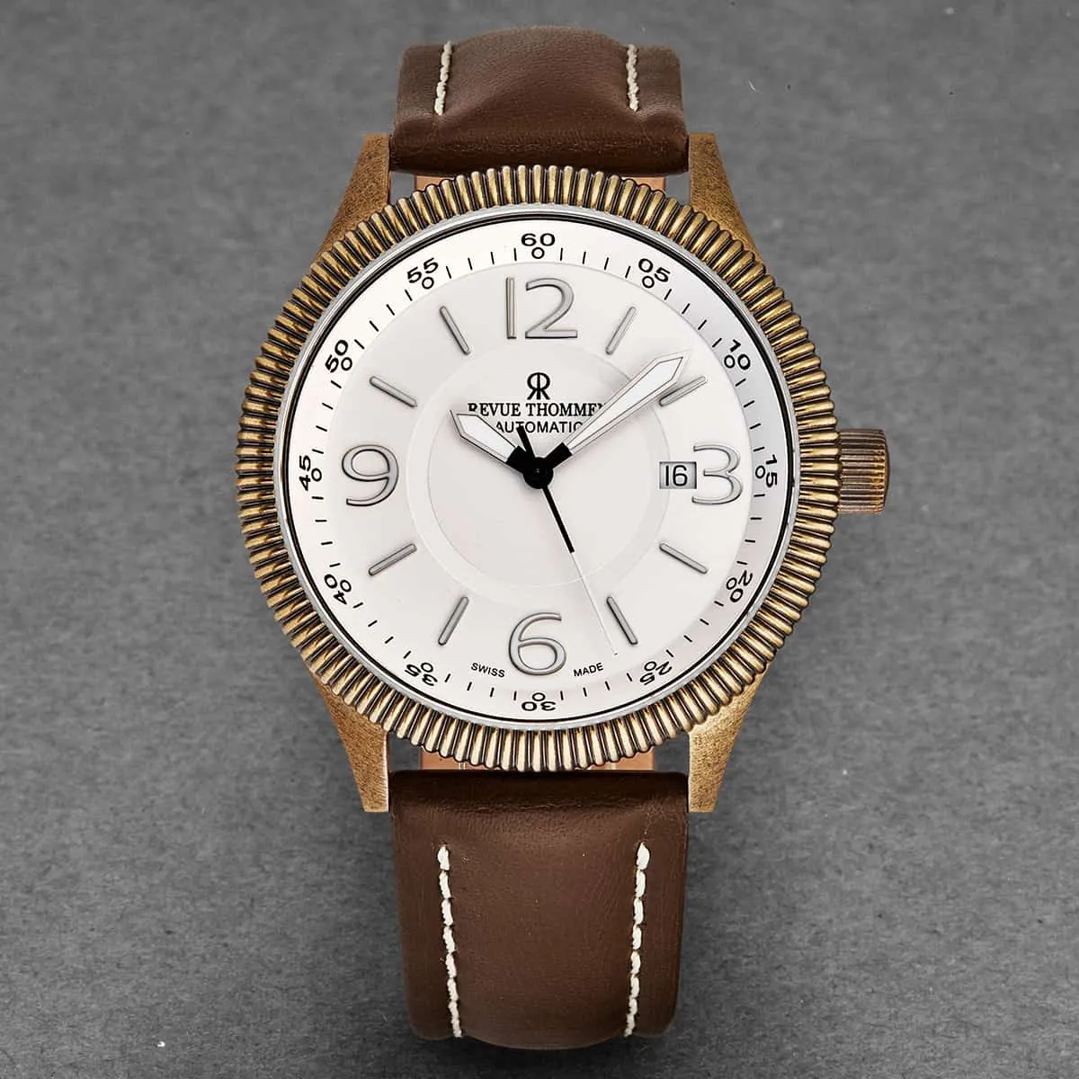 Revue Thommen Men's 17060.2588 'Airspeed Vintage' Silver Dial Brown Leather Strap Swiss Automatic Watch