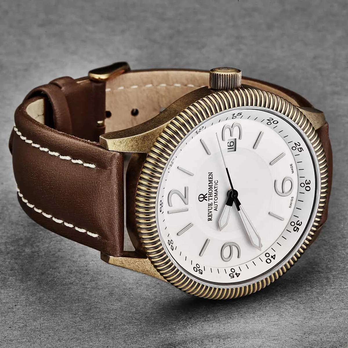 Revue Thommen Men's 17060.2588 'Airspeed Vintage' Silver Dial Brown Leather Strap Swiss Automatic Watch