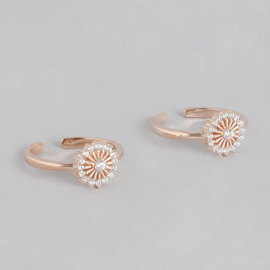 Round CZ Rose Gold Plated 925 Sterling Silver Toe Ring