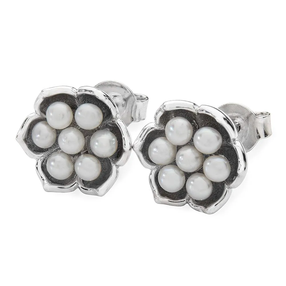 Royal Pearl Flower Stud Earrings in Sterling Silver