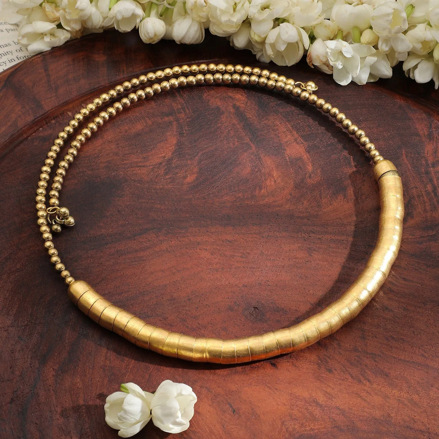 Rubans 18K Gold-Plated Textured Bead Statement Choker Necklace