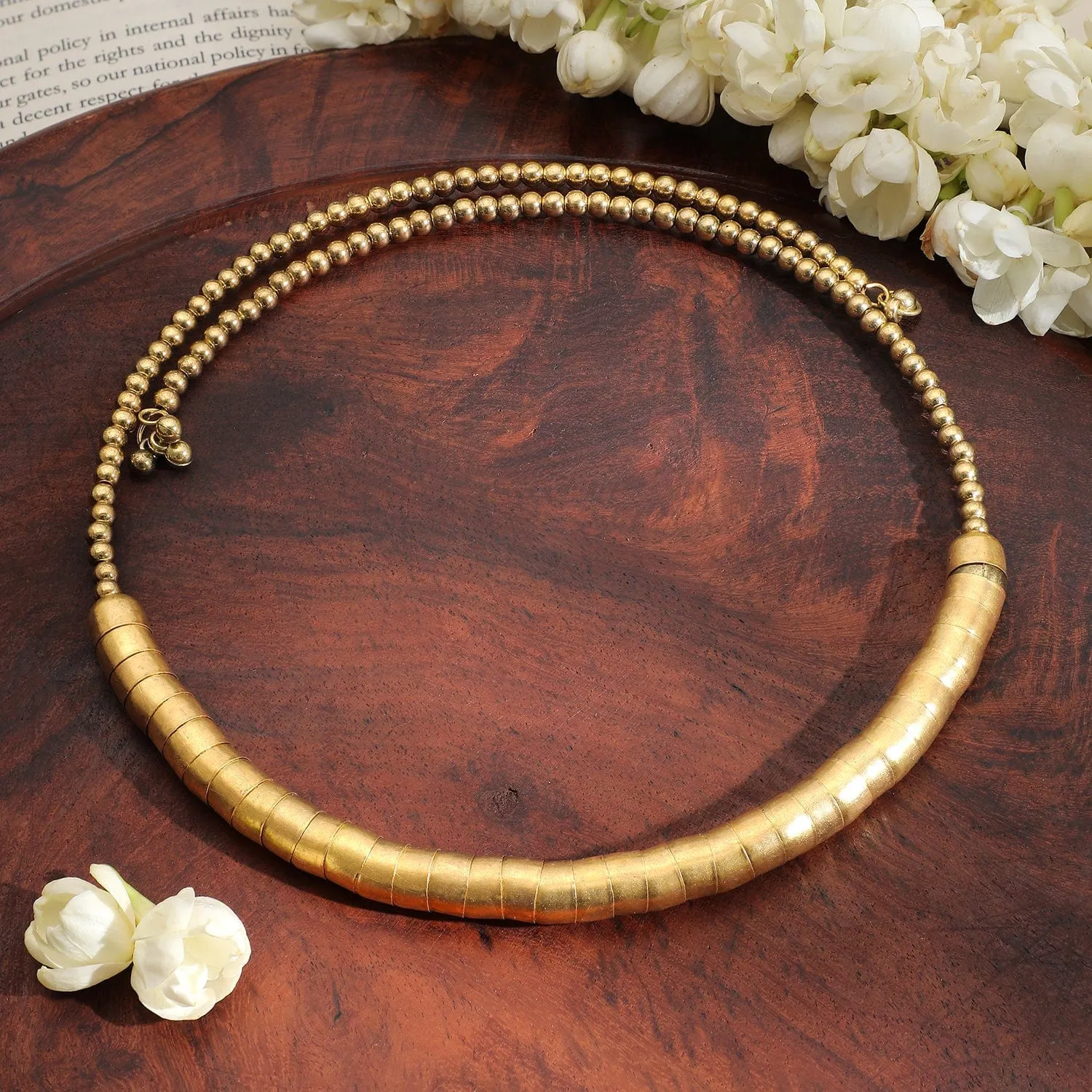 Rubans 18K Gold-Plated Textured Bead Statement Choker Necklace