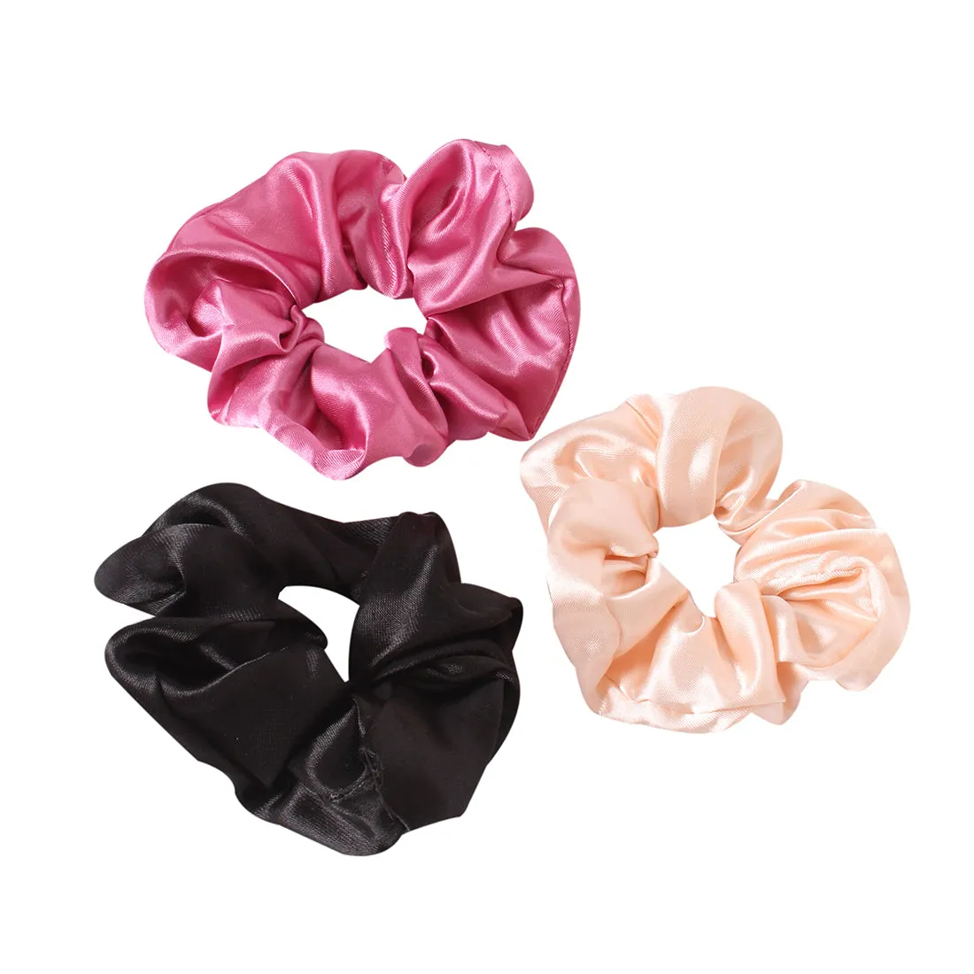 SET OF THREE COLORFUL SATIN SCRUNCHIE HAIR TIES