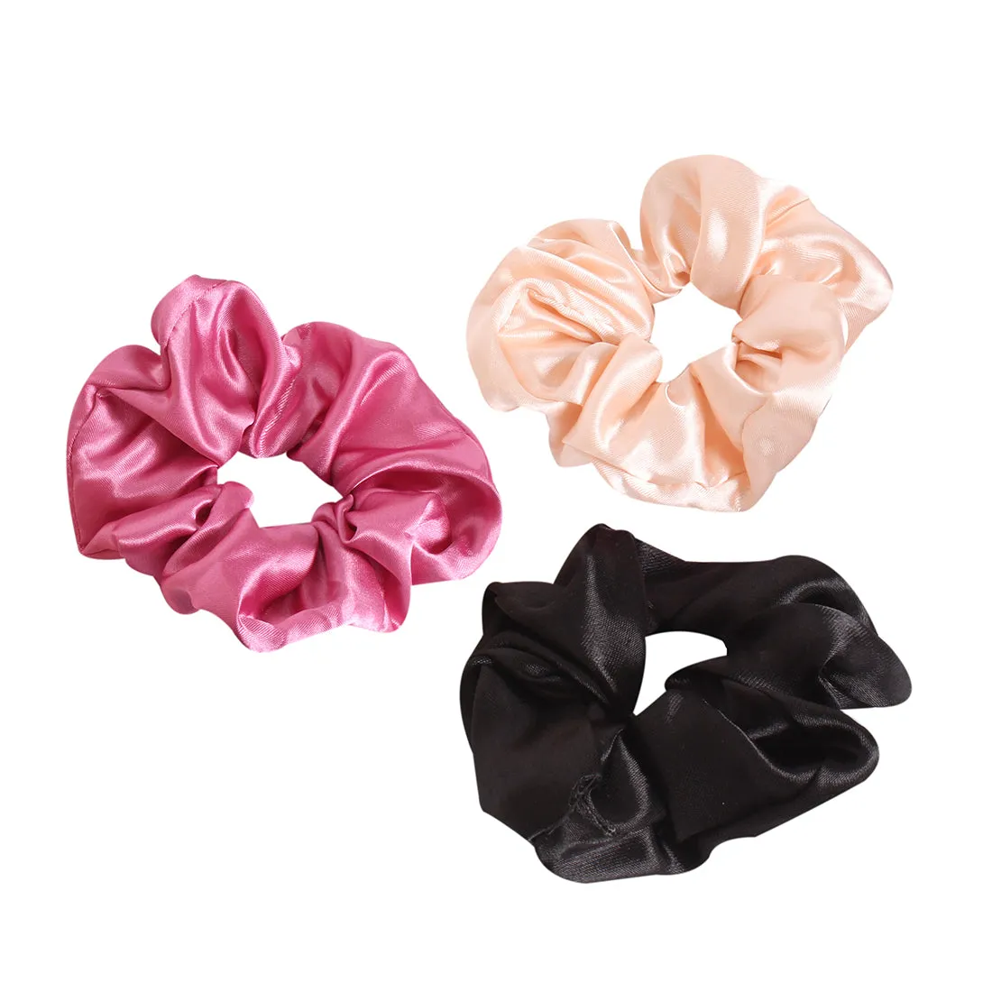 SET OF THREE COLORFUL SATIN SCRUNCHIE HAIR TIES