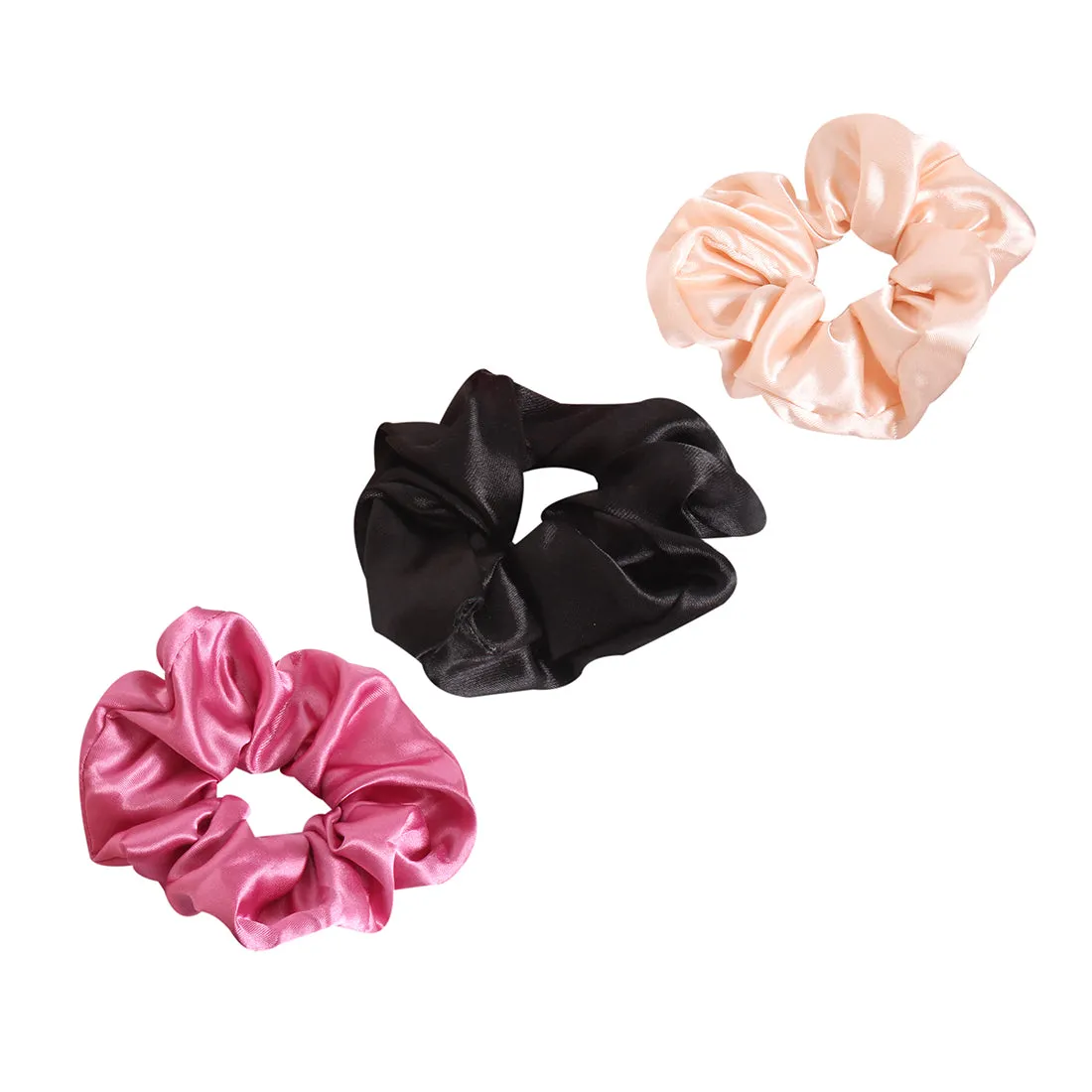 SET OF THREE COLORFUL SATIN SCRUNCHIE HAIR TIES