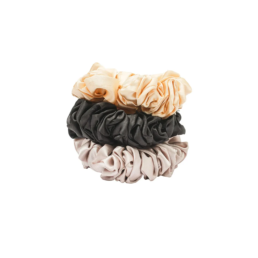 Set Of Three Stylish Colorful Satin Scrunchies Hair Ties