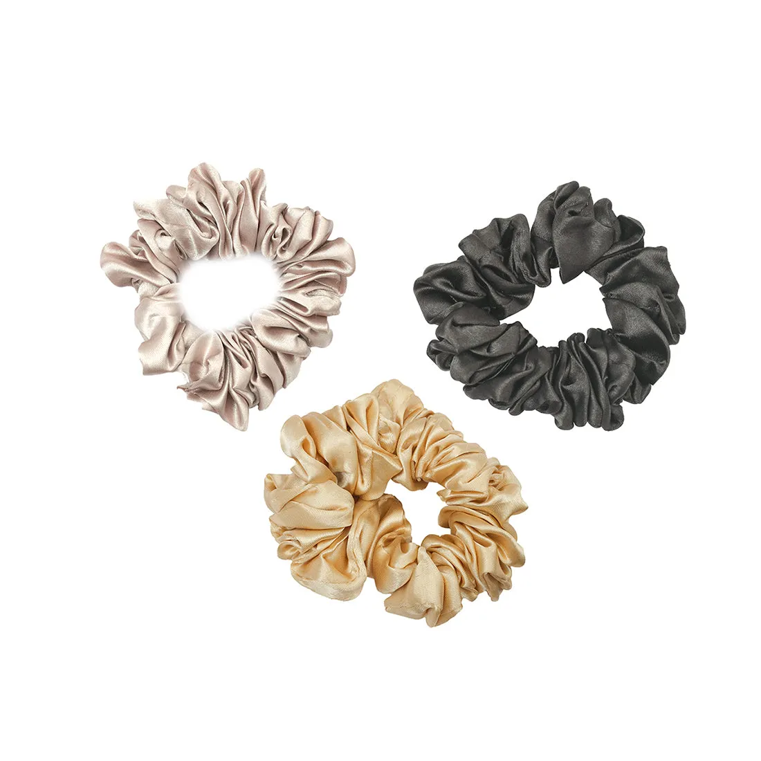 Set Of Three Stylish Colorful Satin Scrunchies Hair Ties