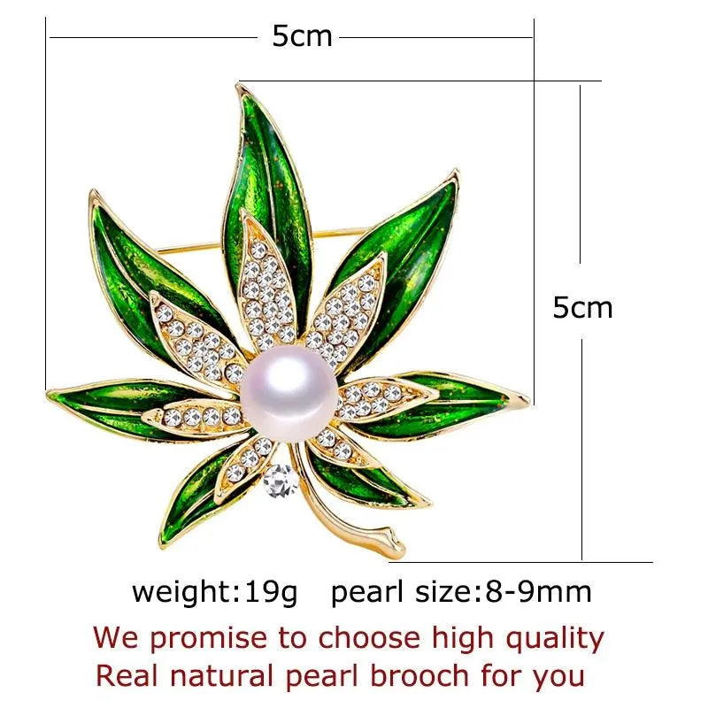 SHDIYAYUN 2019 New Leaf Brooch Natural Freshwater Pearl Brooch Simple Enamel Pins for Women Wedding Jewelry Women's Accessories