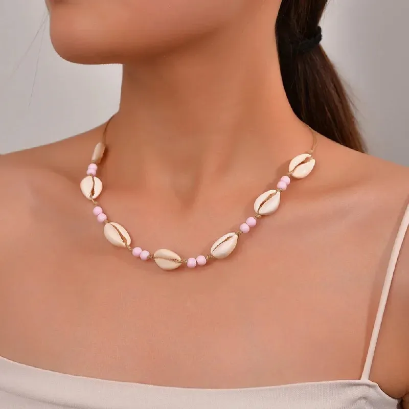 Shell beaded necklace braided chain choker