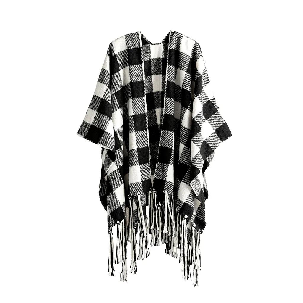 Shiraleah Beltran Plaid Cape, Black and White - FINAL SALE ONLY