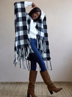 Shiraleah Beltran Plaid Cape, Black and White - FINAL SALE ONLY