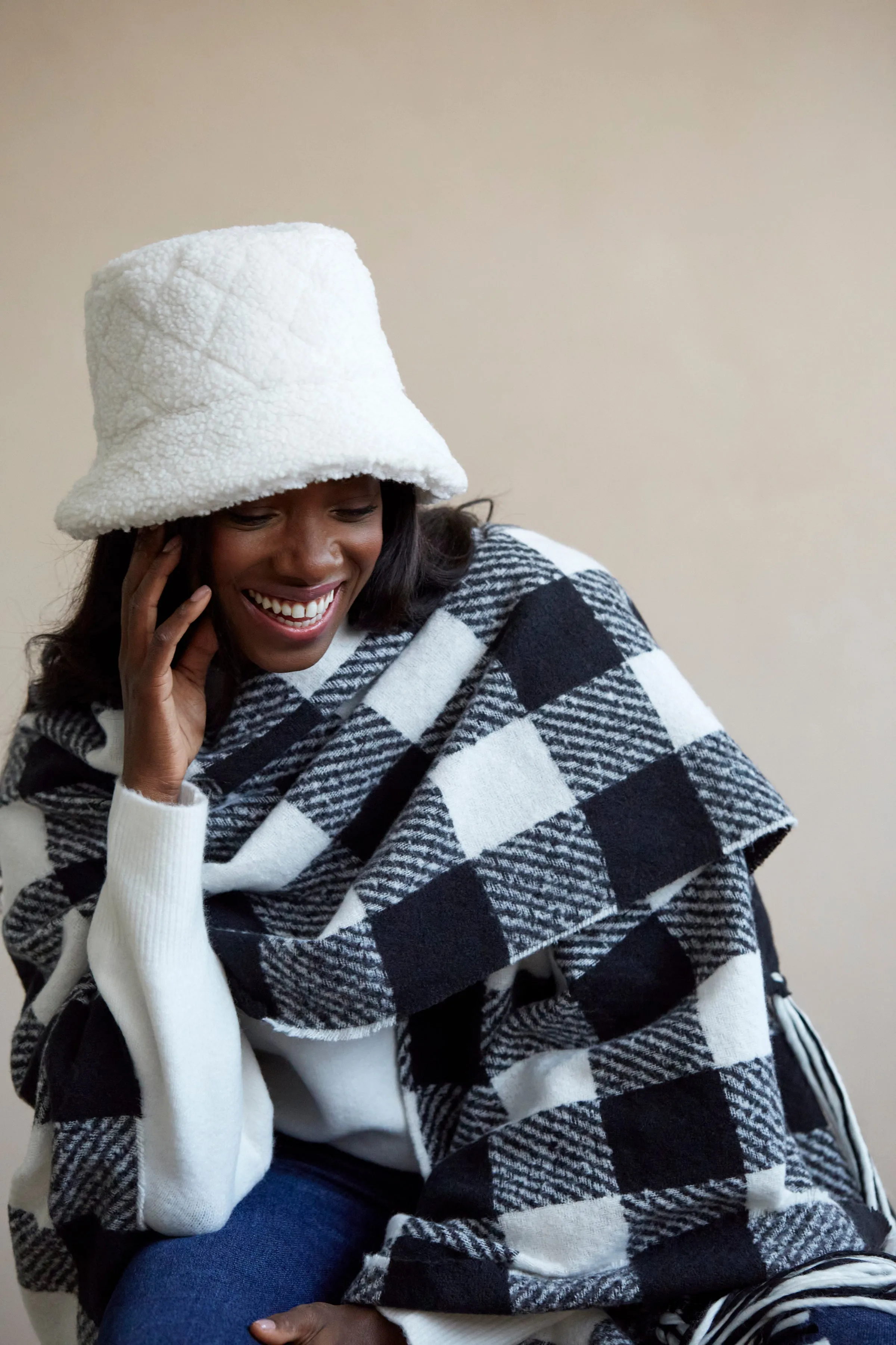 Shiraleah Beltran Plaid Cape, Black and White - FINAL SALE ONLY