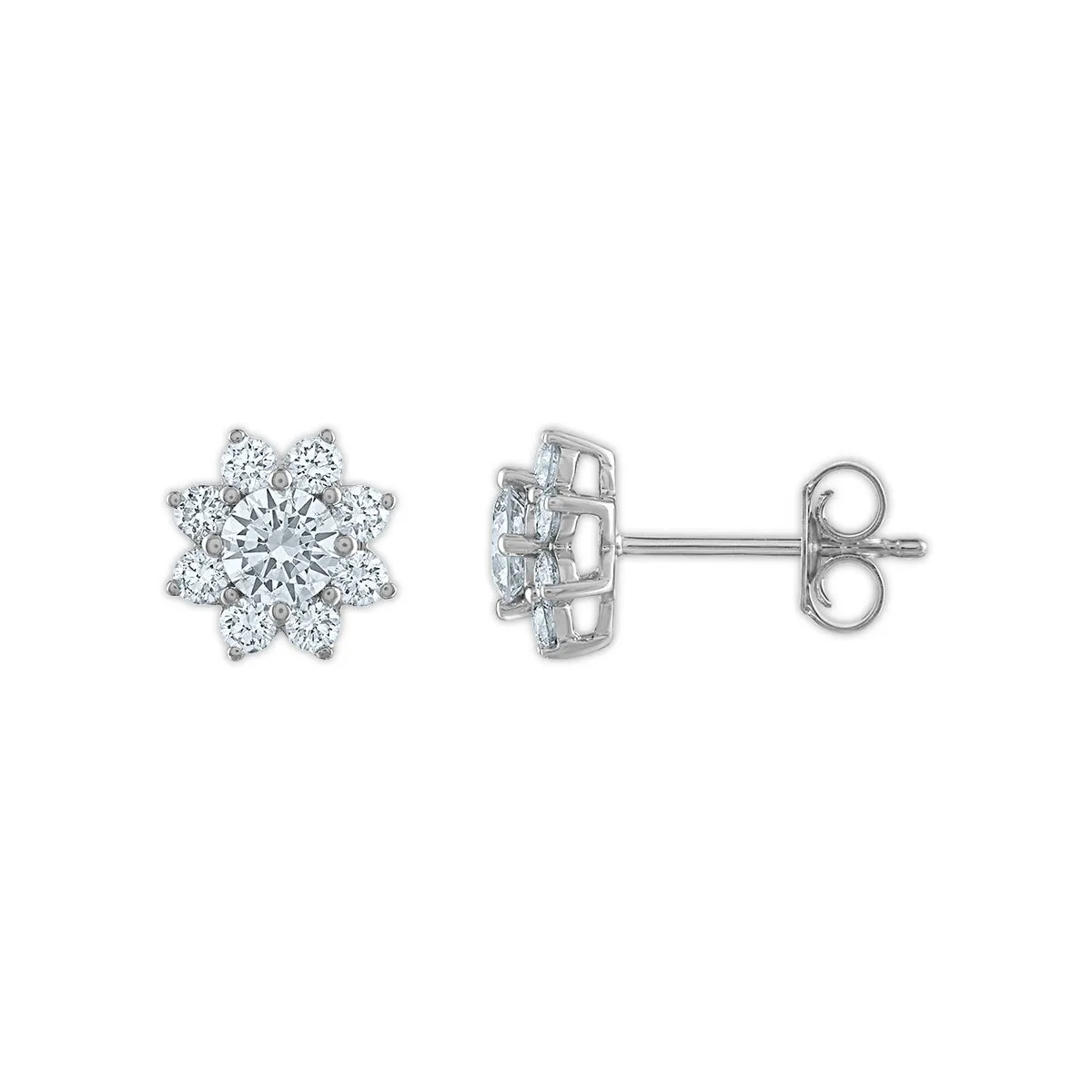 Signature EcoLove 1 CTW Lab Grown Diamond Stud Flower Shaped Earrings in 14KT White Gold