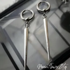 Silver Spiked Dangly Huggie Hoop Earrings