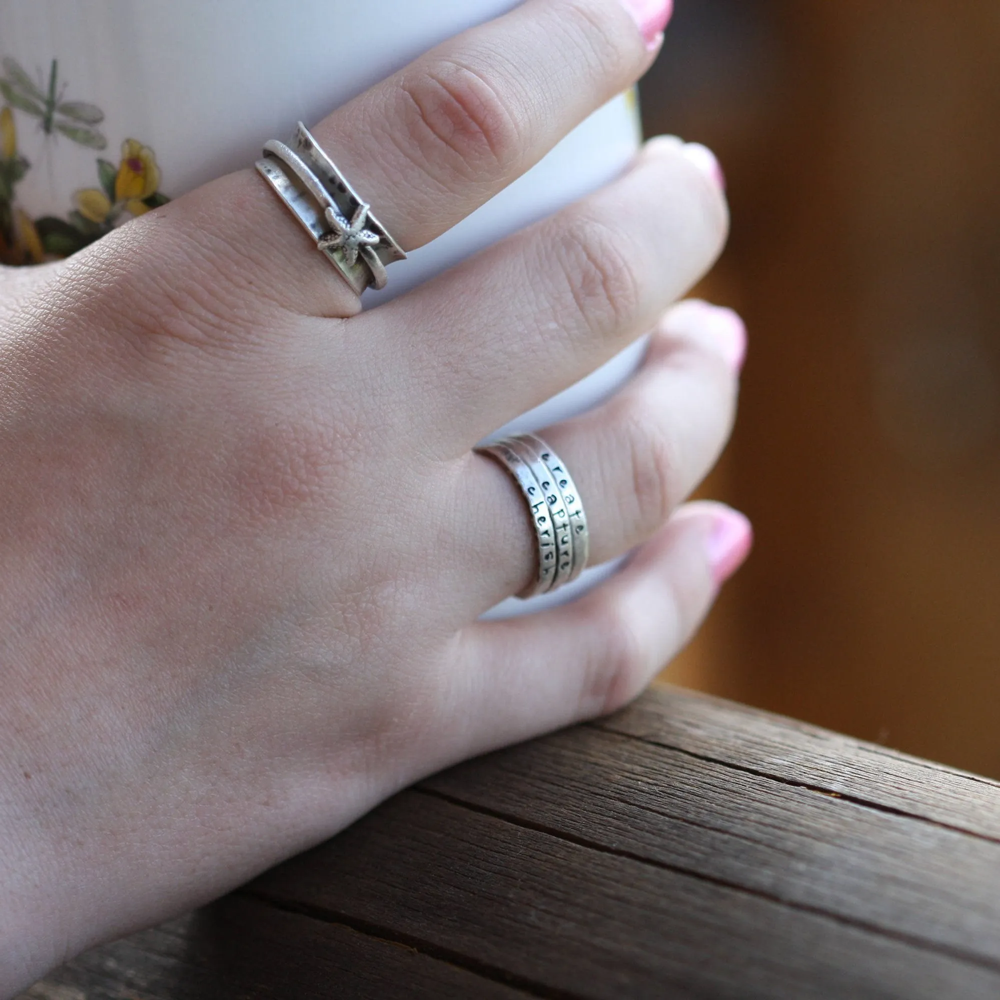 Silver Stamped Stacking Rings