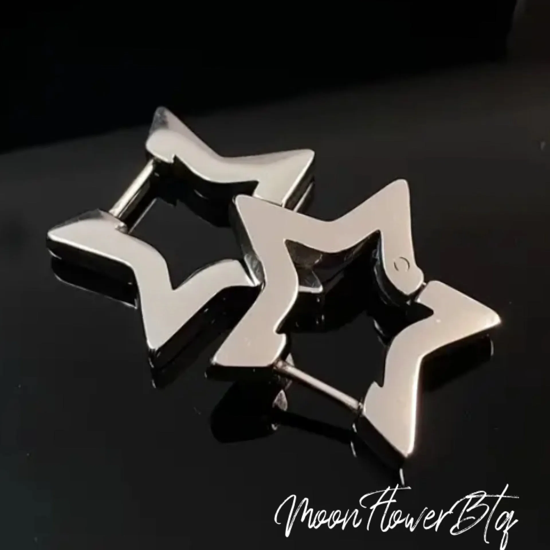 Silver Star Shaped Huggie Hoop Earrings