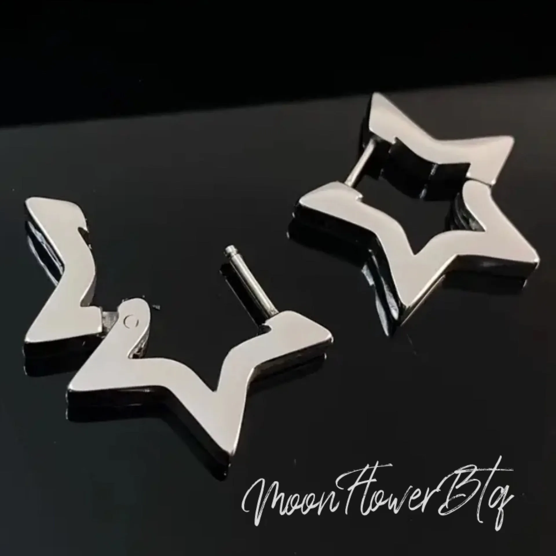 Silver Star Shaped Huggie Hoop Earrings