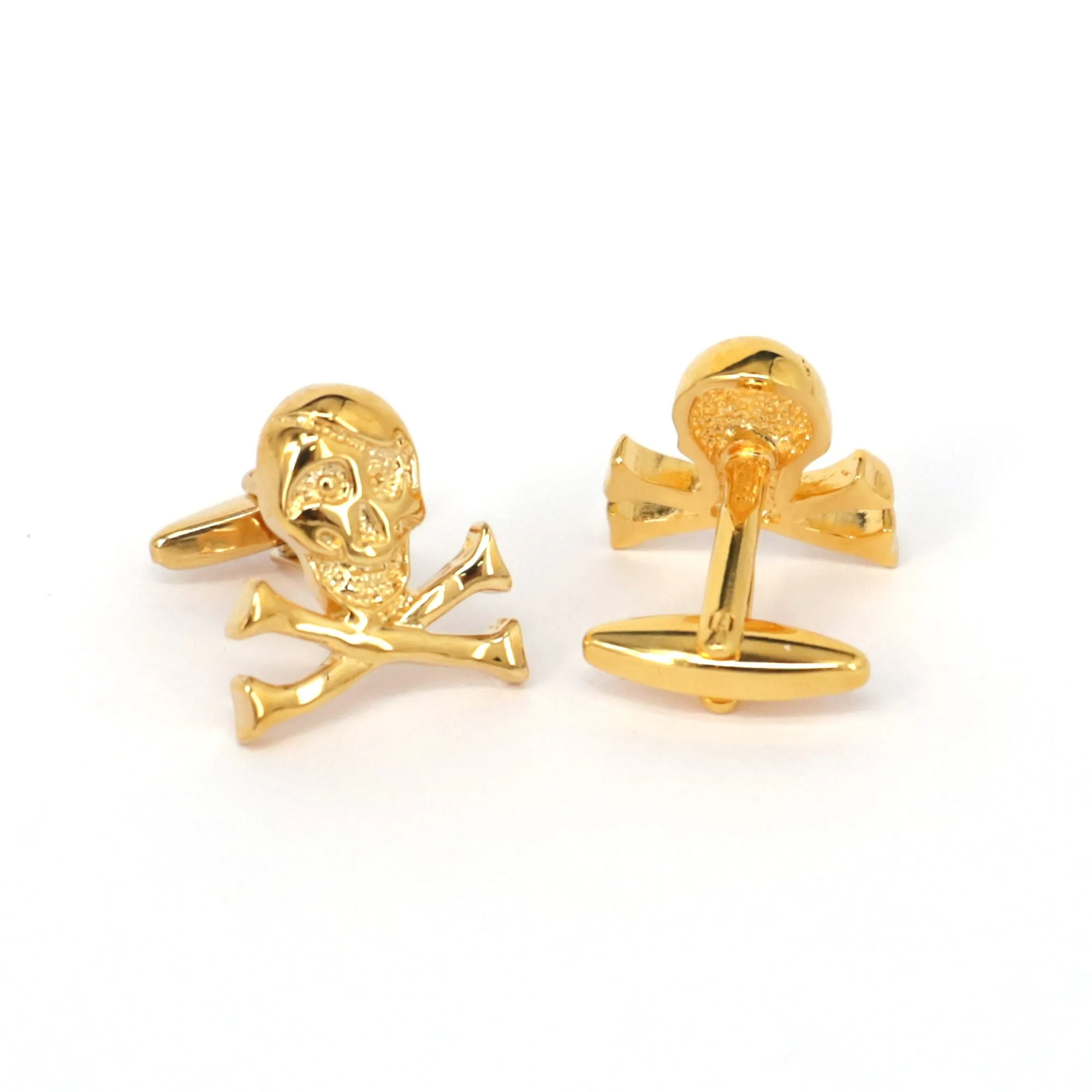 Skull and Crossbones Skeleton Cufflinks in Gold