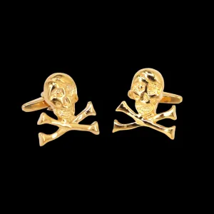 Skull and Crossbones Skeleton Cufflinks in Gold