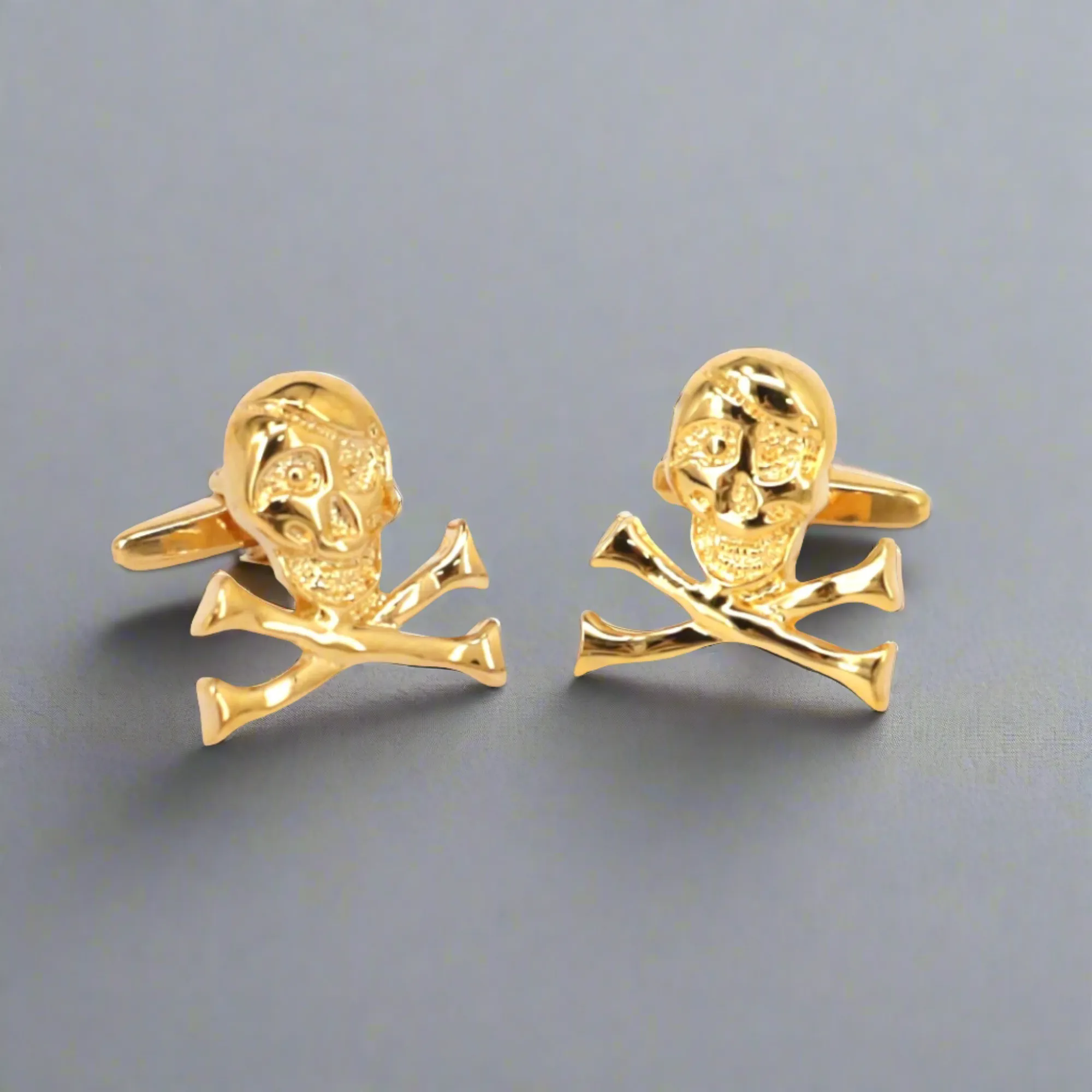 Skull and Crossbones Skeleton Cufflinks in Gold