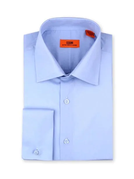 Sky Blue Steven Land Men's French Cuff Dress Shirt Regular-Fit 100% Cotton