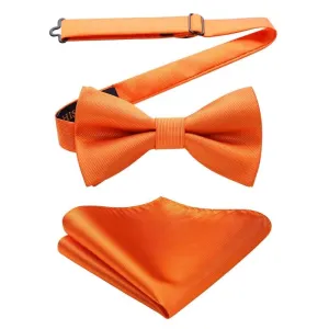 Solid Pre-Tied Bow Tie & Pocket Square - N-BRIGHT ORANGE