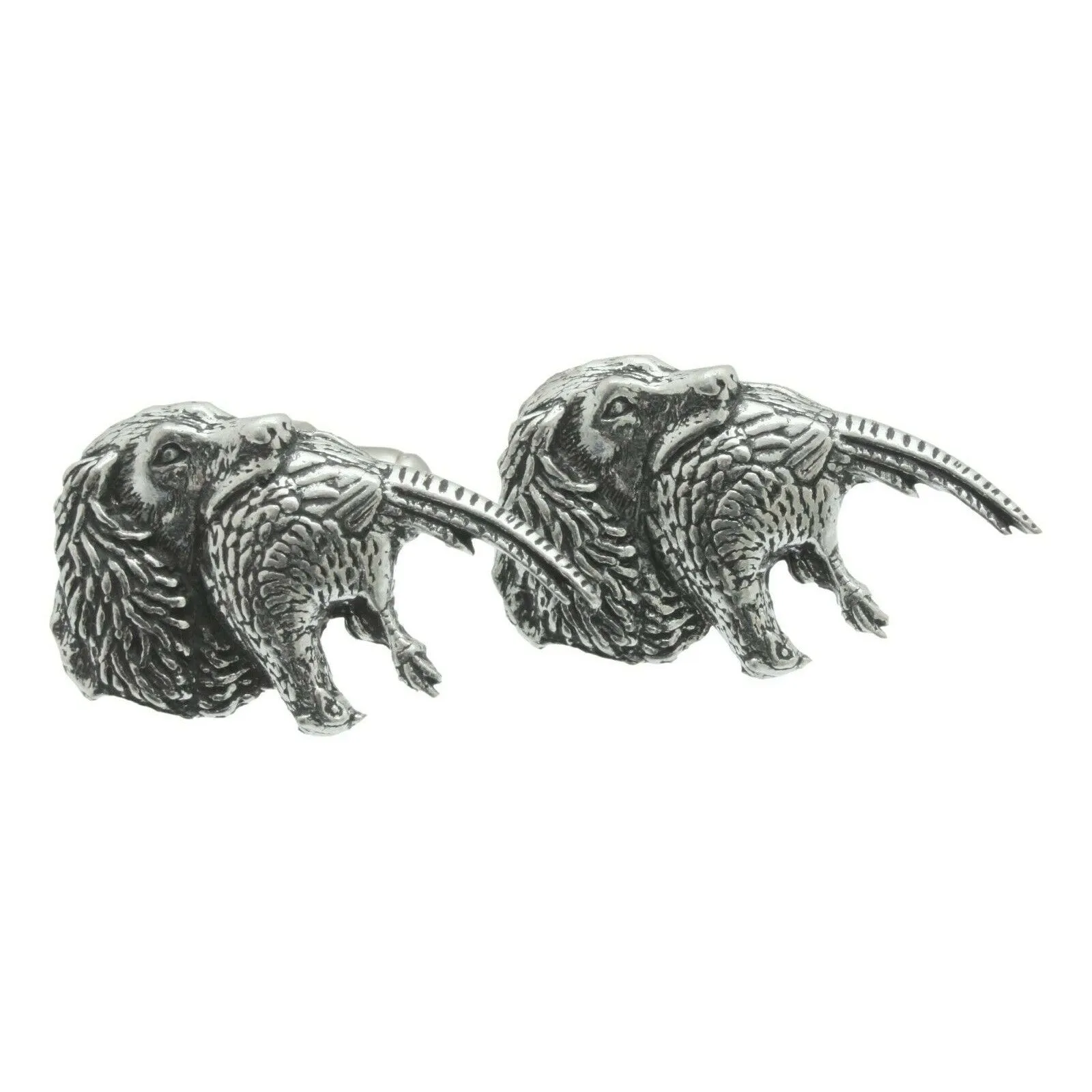 Spaniel and Pheasant Pewter Cufflinks Set In Box