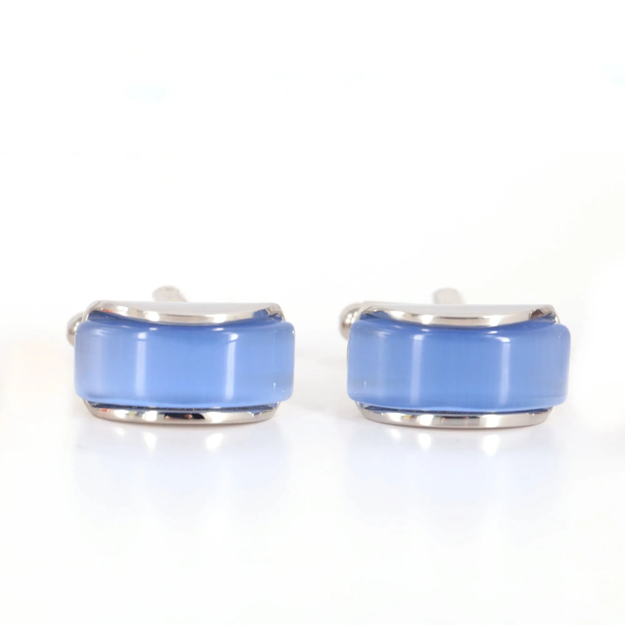 Spherical wedge in light blue fiber optic Cufflinks