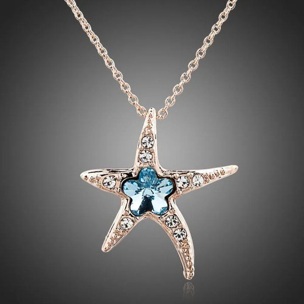 Starfish with Blue Wintersweet Necklace KPN0084