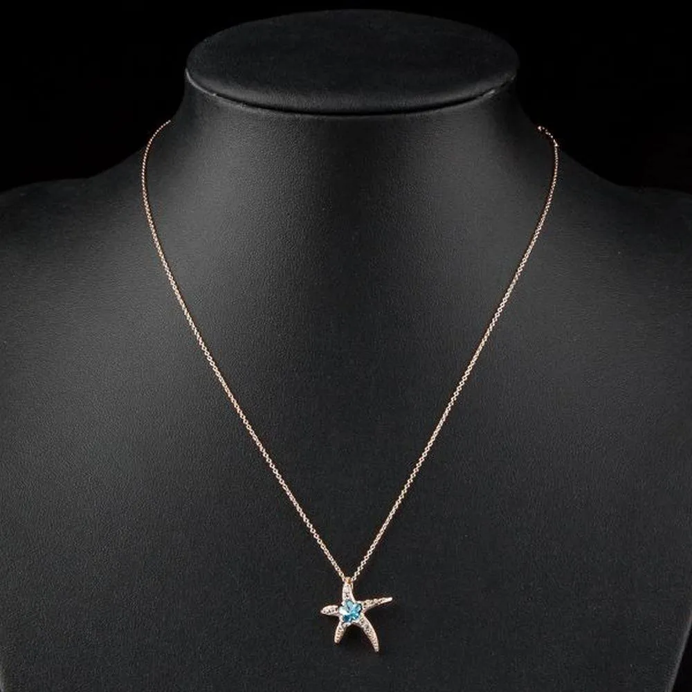 Starfish with Blue Wintersweet Necklace KPN0084