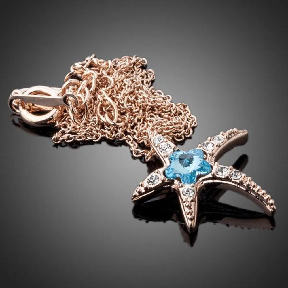 Starfish with Blue Wintersweet Necklace KPN0084