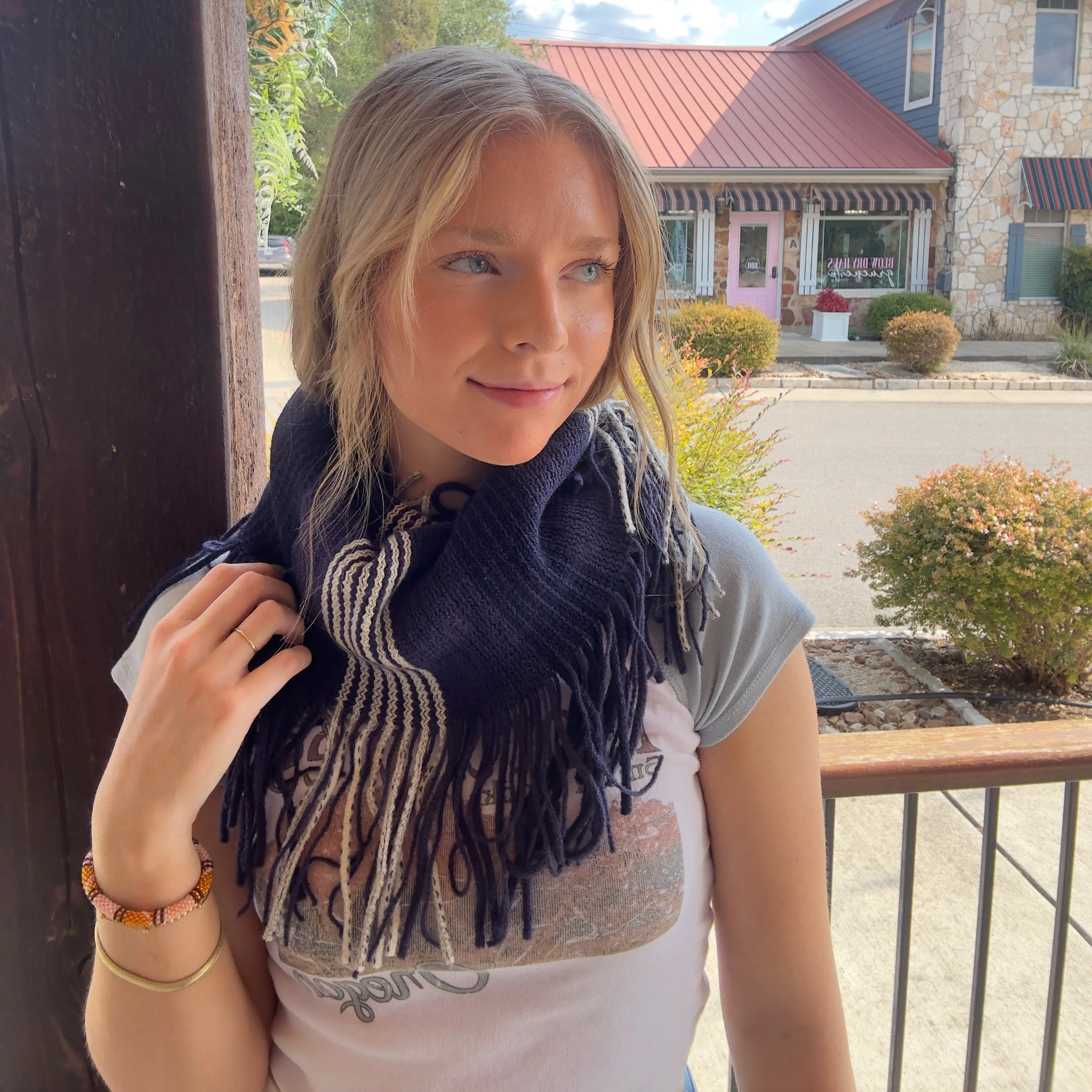 Striped Tube Knit Scarf