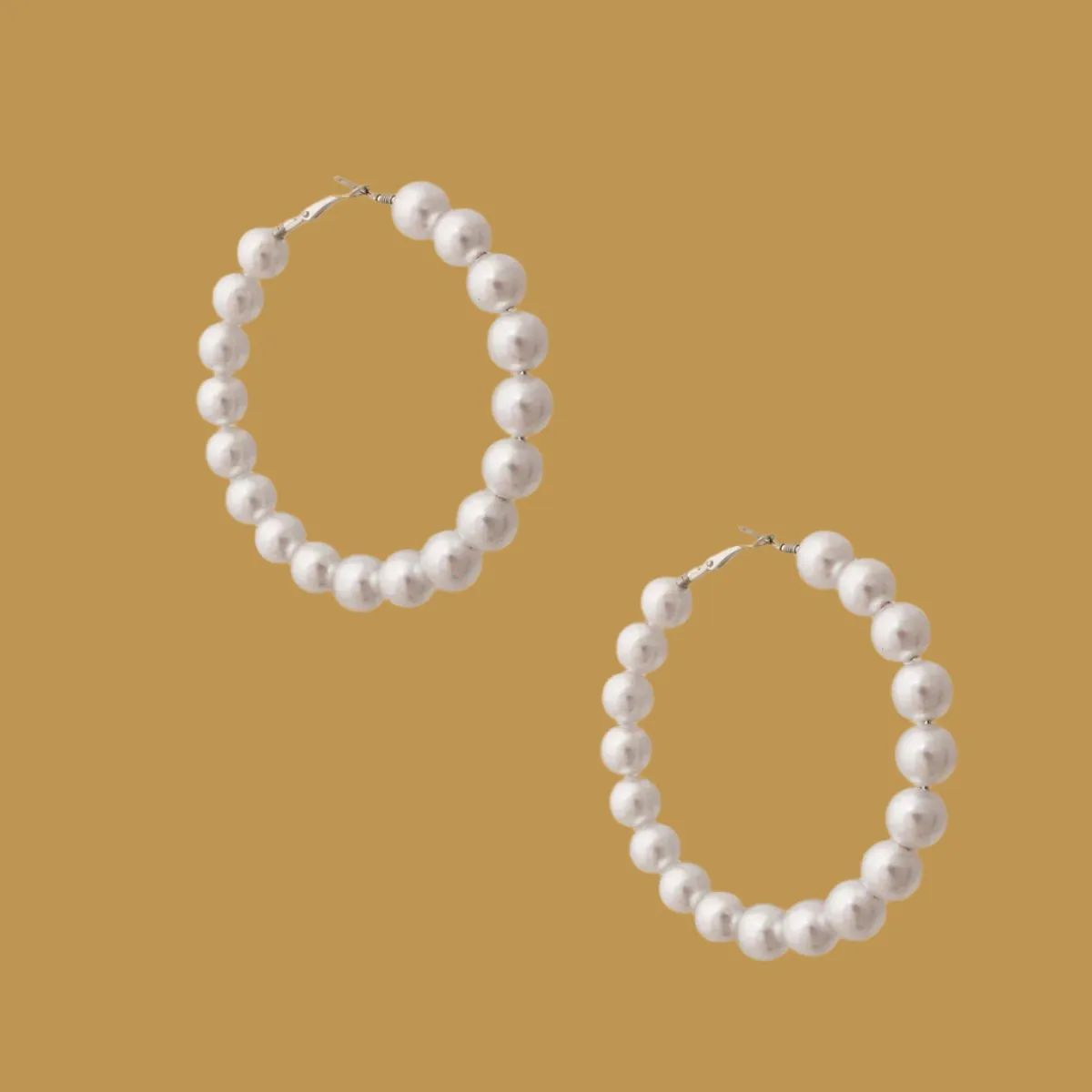 Stylish White Pearl Hoop Earrings