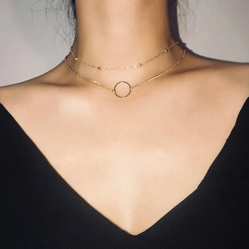 SUMENG New Arrival 2024 Fashion Modern Choker Necklace Two Layers Round Necklaces Gold Color Necklace Choker Jewelry For Women