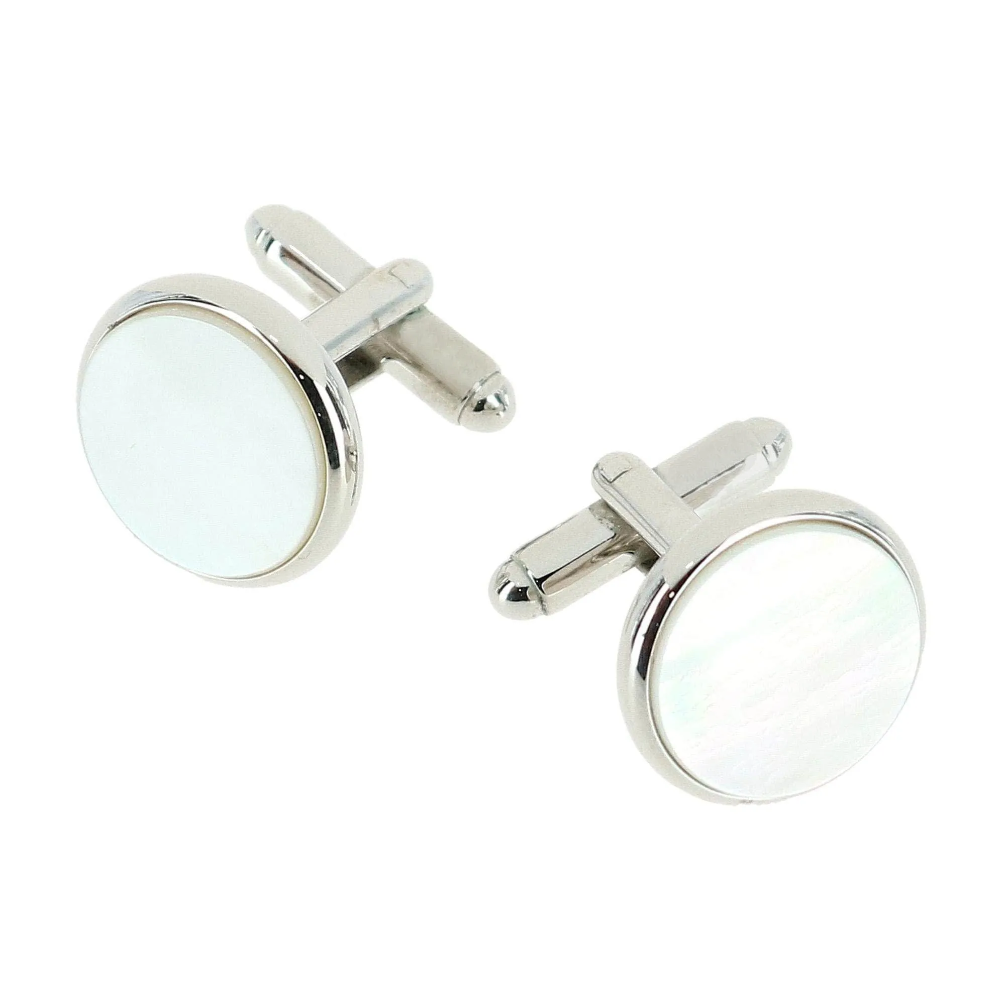 Sutton Round Mother of Pearl Rhodium Cufflinks