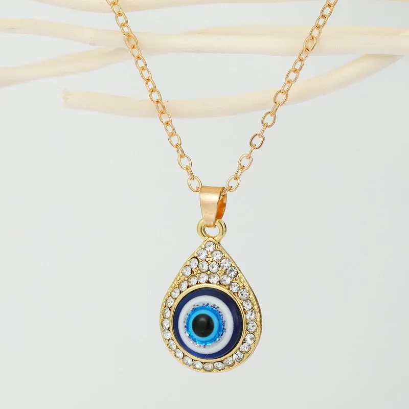 Turkish Evil Eye Pendant Choker Necklace Lucky Blue Evil Eyes Clavicle Chain Necklace