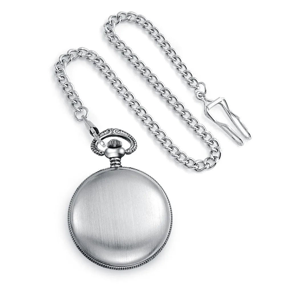 Two Tone Vintage Style Pocket Watch for Men with Deer Hunter Design and Long Chain