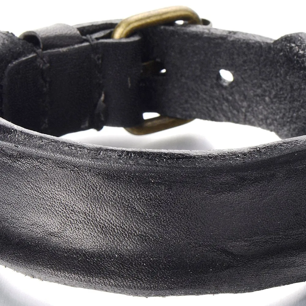 Unique Leather Bracelet for Mens Genuine Black Leather Bangle with Buckle Clasp